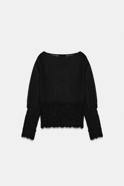 ZARA ТРИКОТАЖНЫЙ СВИТЕР С ОТДЕЛКОЙ «СОТЫ», ЧЕРНЫЙ