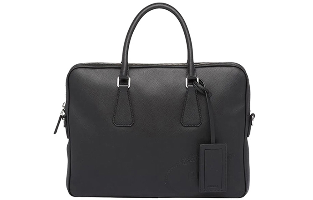 PRADA Zip Closure Saffiano Leather Handbag Regular Men"s Black