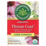 Traditional Medicinals, Organic Throat Cover®, лимон и эхинацея, без кофеина, 16 чайных пакетиков, 32 г (1,13 унции)