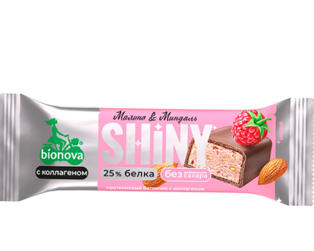 Батончик глаз.Bionova Shiny Без Сахара Малина и Миндаль 40гр