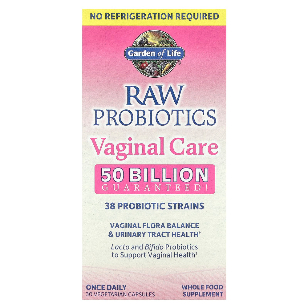 Garden of Life, RAW Probiotics, Vaginal Care, добавка для здоровья влагалища, продукт длительного хранения, 30 вегетарианских капсул