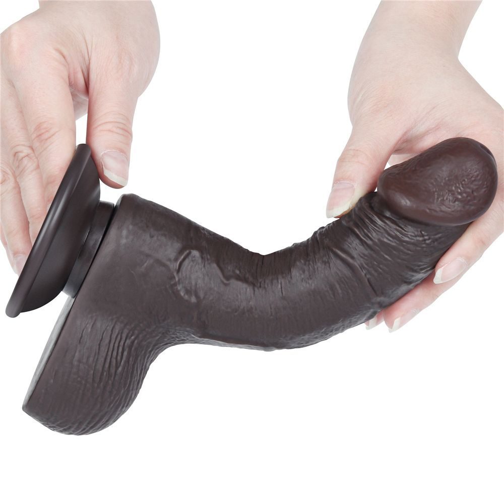 Коричневый фаллоимитатор-реалистик 7.5 Sliding Skin Dual Layer Dong - 19,5 см. (Цвет: коричневый)