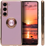 Стильный глянцевый чехол для SAMSUNG GALAXY S23 (не ULTRA/ FE/ PLUS!) с кольцом-подставкой и бархатной подкладкой