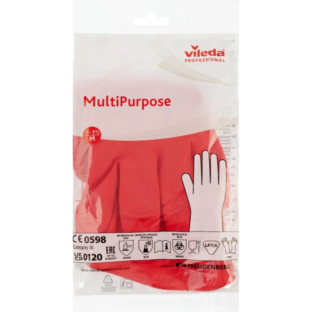 Перчатки резиновые Vileda Profes латекс красный рM 100750/174343,ПС