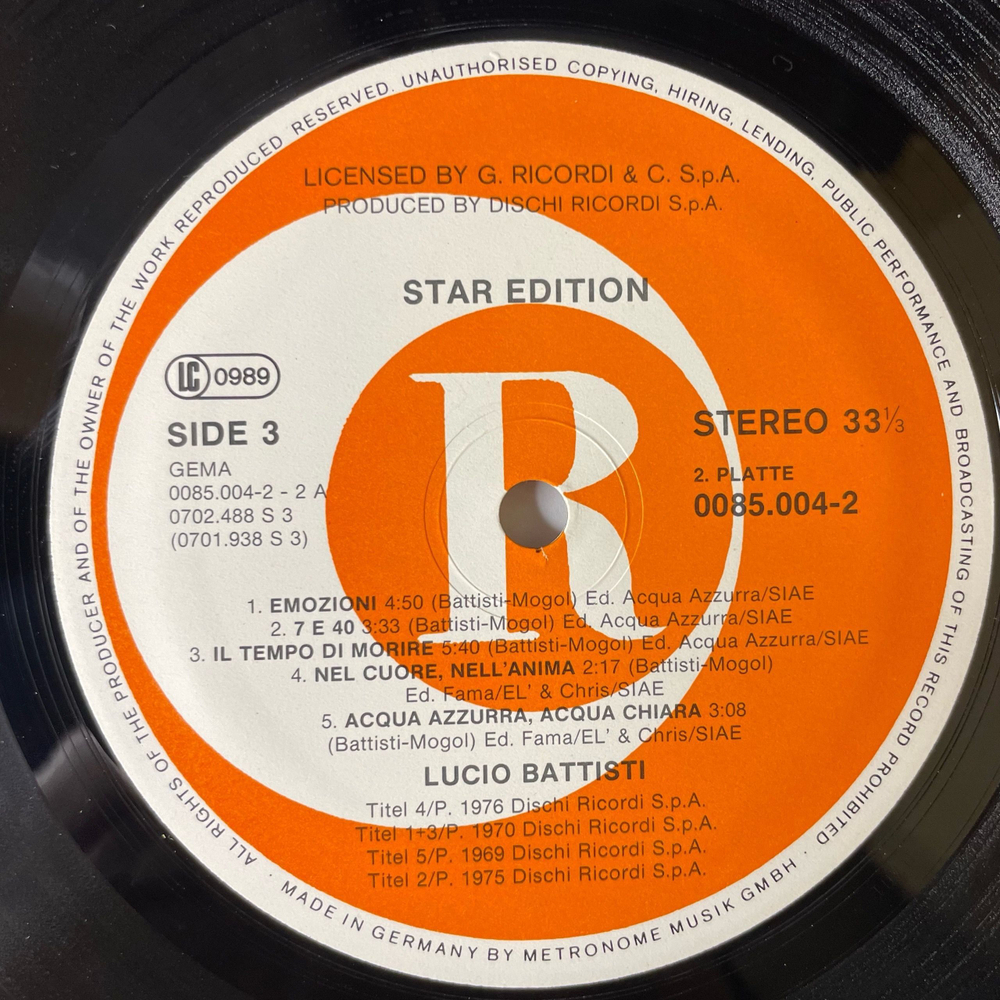 Винтажная виниловая пластинка Lucio Battisti Star Edition (Germany 1978)