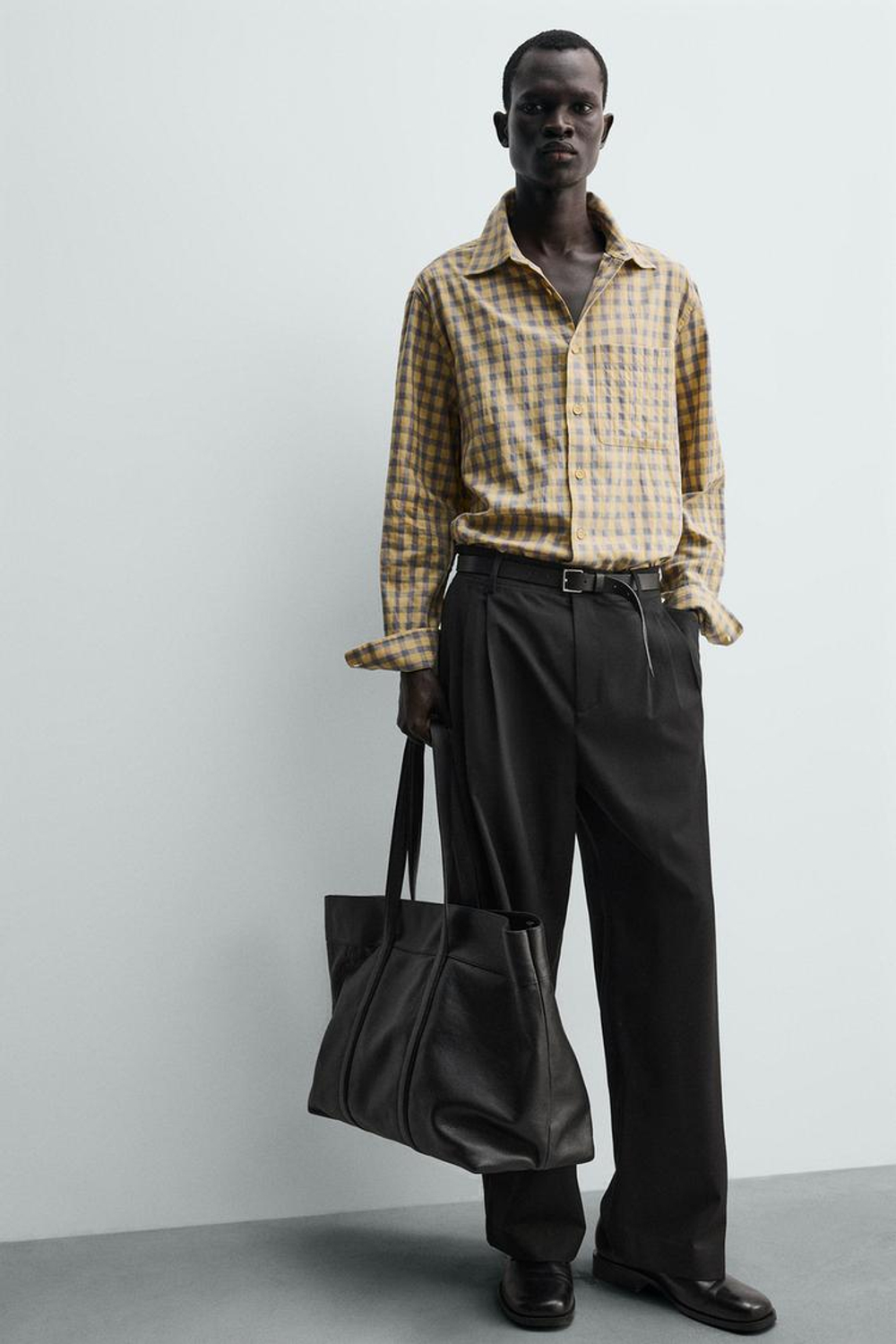 ZARA РУБАШКА RELAXED FIT В КЛЕТКУ, ЦВЕТ СЛИВОЧНОГО МАСЛА