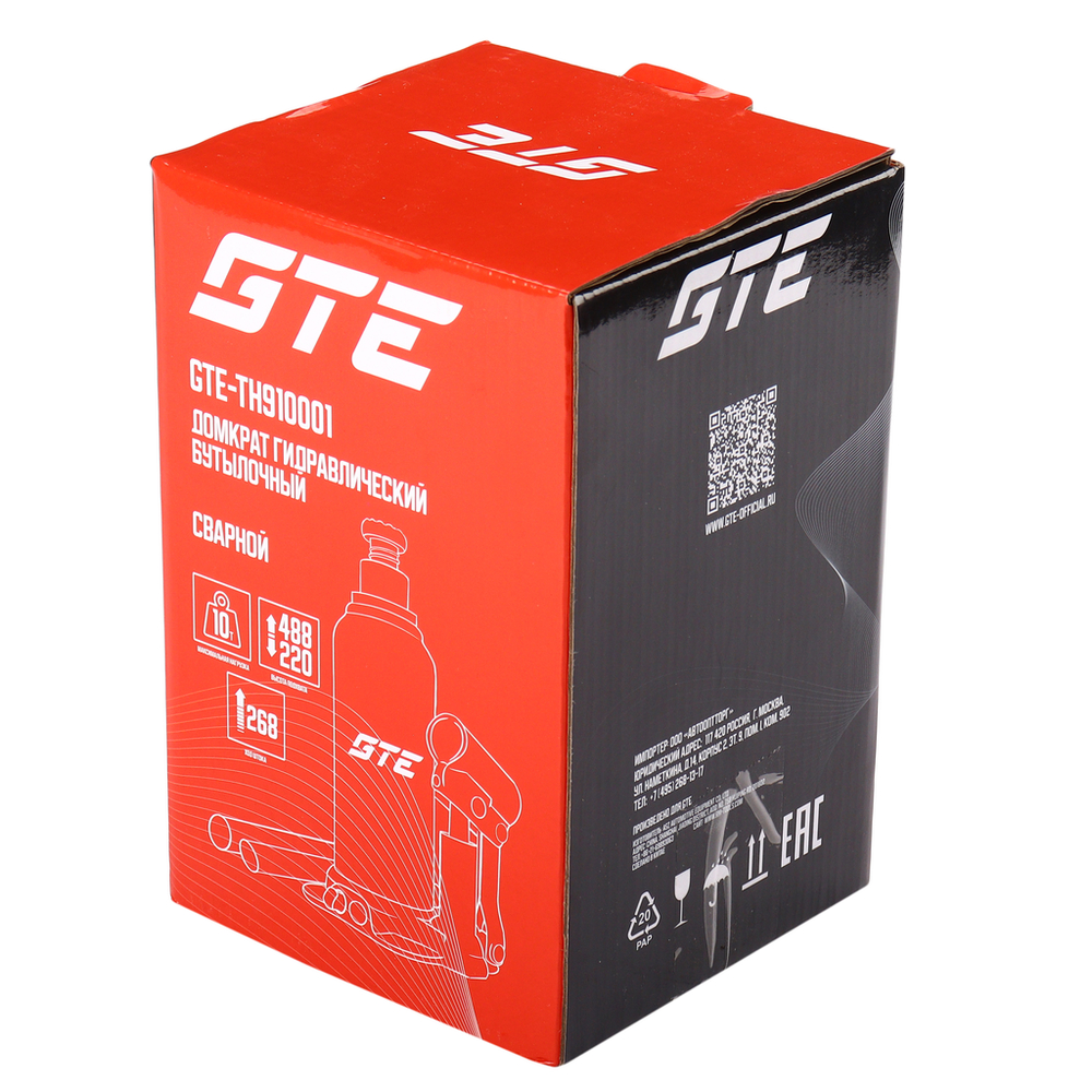 Домкрат бутылочный 10т 180-430мм GTE