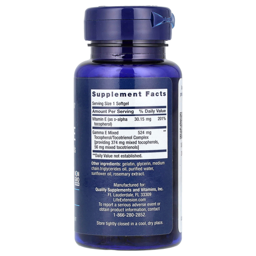 Life Extension, Gamma E, смесь токоферолов и токотриенолов, 60 капсул