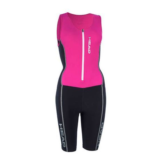 Короткий гидрокостюм женский Head Tri-Suit с молнией лайкра черный/розовый