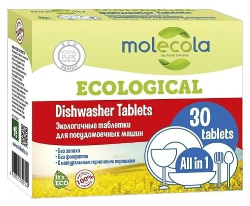 ТАБЛЕТКИ MOLECOLA ЭКОЛОГИЧНЫЕ Д/ПОСУДОМОЕЧНЫХ МАШИН 30ШТ. 9349