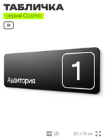 Таблички с номером аудитории "Аудитория №1", для офиса, 30 х 10 см, серия COSMO 3010, черная, Айдентика Технолоджи