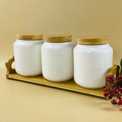 Lenardi 140-131 Набор из 3 банок 340мл. на подставке BAMBOO в под.уп.(х12)Фарфор
