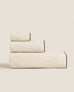 ZARA HOME ПОЛОТЕНЦЕ ИЗ ХЛОПКА, ПЕСОЧНЫЙ/ЧЕРНЫЙ
