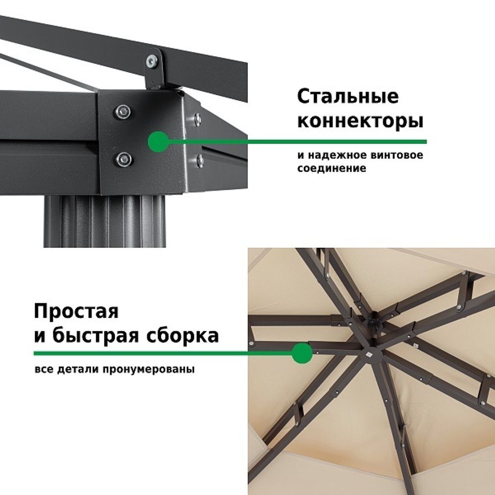 Шатер садовый Green Glade Gexagon Big Beige (сторона 250 см, площадь 16 м²)