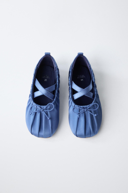 ZARA АТЛАСНЫЕ БАЛЕТКИ, СИНИЙ
