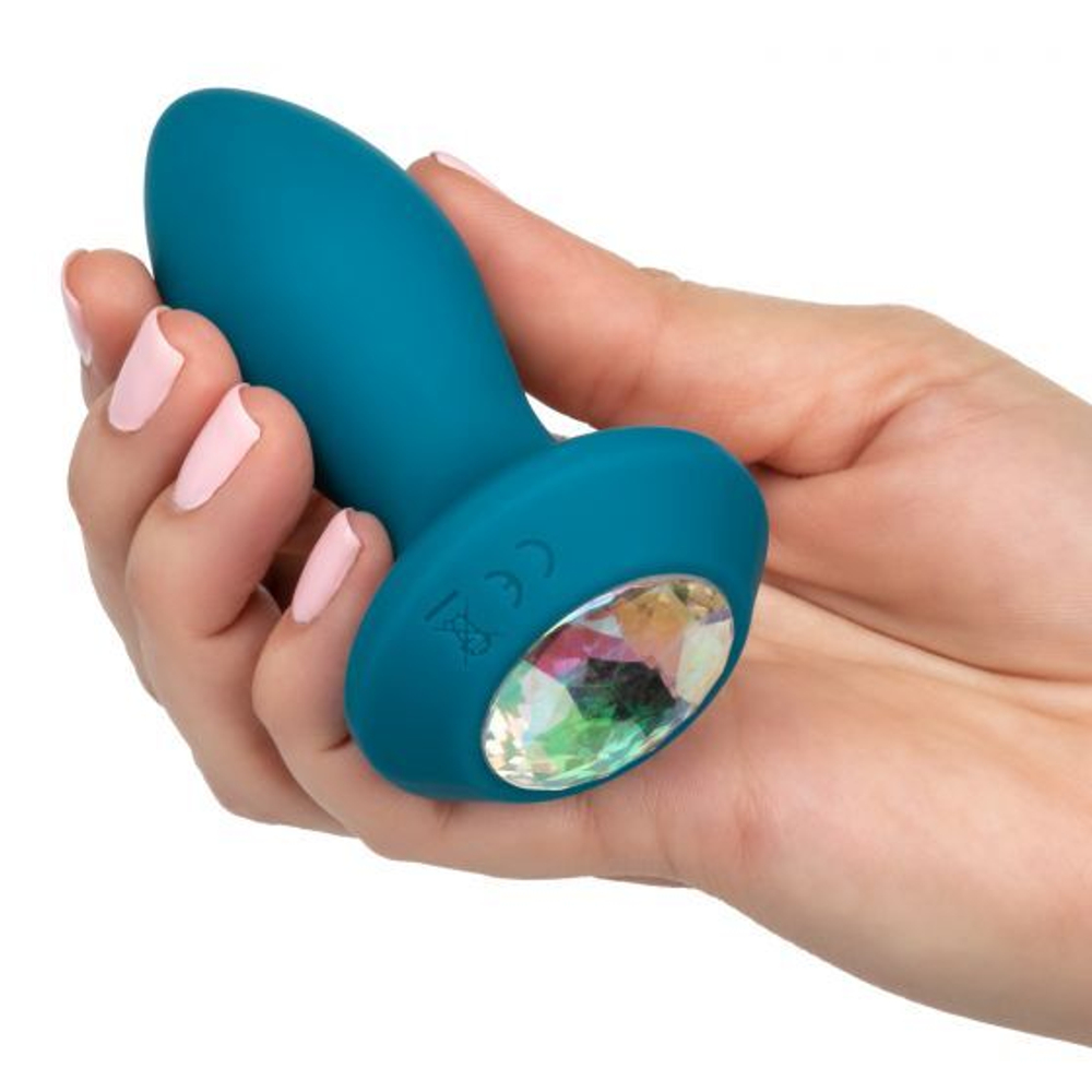 Бирюзовая анальная вибропробка с кристаллом Vibrating Petite Crystal Probe - 9,5 см. (Цвет: бирюзовый)