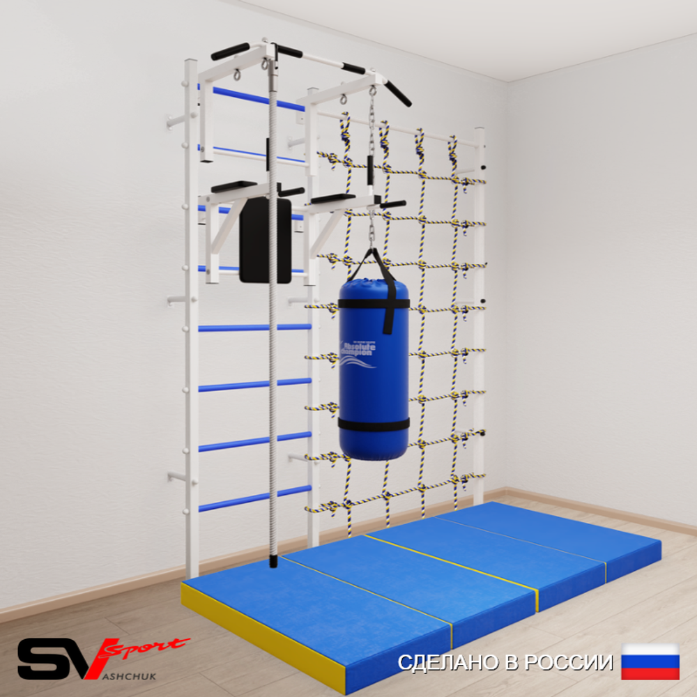 Шведская стенка Sv Sport 57050 (Турник стандарт/Брусья/Канат/Цепь/Мешок 15кг/Мат 2м/Канатный лаз)