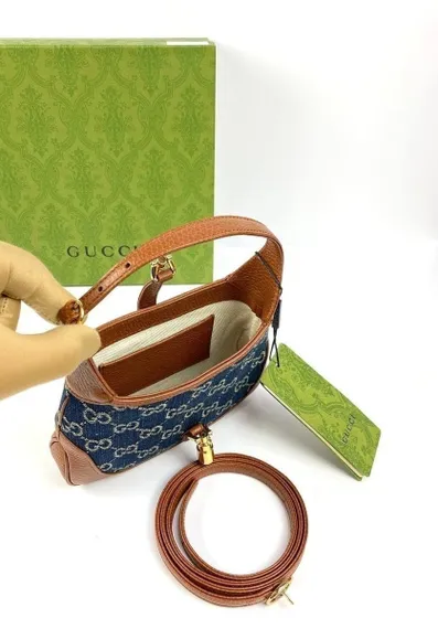 Миниатюрная сумка-хобо Gucci Jackie 1961 коричневый/синий
