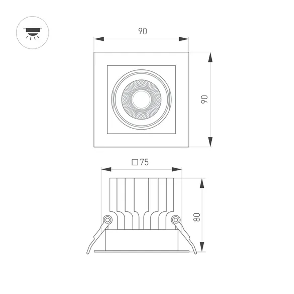 Светильник MS-VORTEX-BUILT-S90x90-12W Warm3000 (BK-BK, 20 deg, 230V) (Arlight, IP20 Металл, 5 лет) 058371