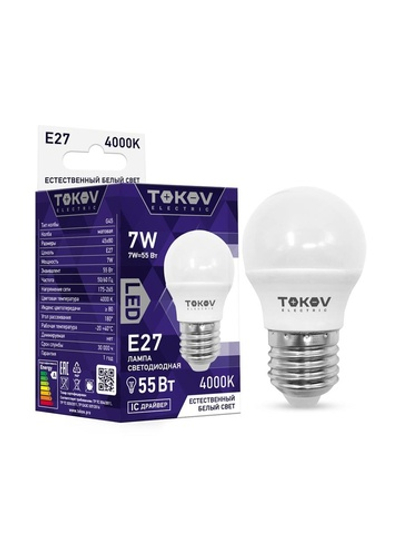 Лампа светодиодная 7Вт G45 4000К Е27 176-264В TOKOV ELECTRIC TKE-G45-E27-7-4K