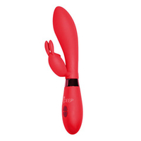 Красный вибратор 20,5см с клиторальным зайчиком Indeep Yonce Red