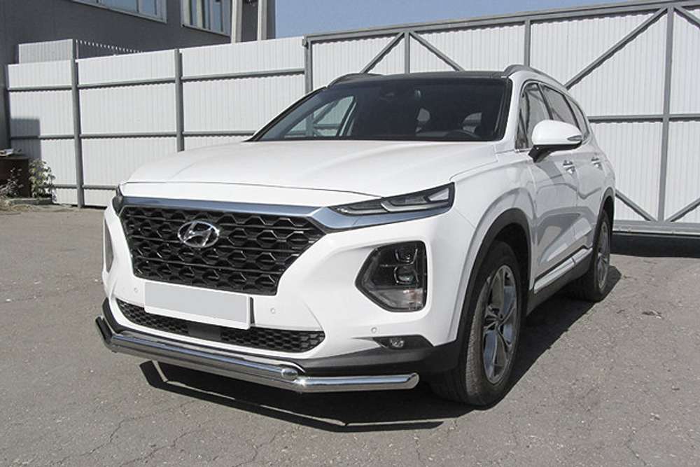 Защита переднего бампера (нержавейка) Hyundai Santa-Fe (2018-2021) d57+d42