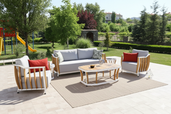 Комплект Storm Seating Set. Диван + 2 Кресла + Стол. Алюминий, ироко. Поставка 45 дней.