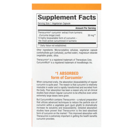 Natural Factors, CurcuminRich®, Theracurmin®, 30 мг, 60 вегетарианских капсул