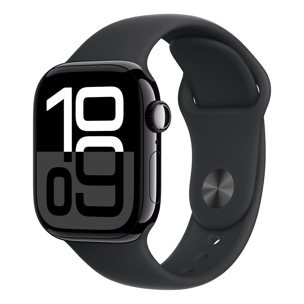 Apple Watch Series 10, 46 мм корпус из алюминия цвета «Jet Black», ремешок Sport Band размера S/M цвета «Black»