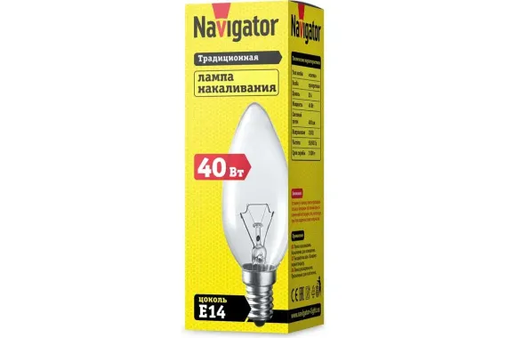 Лампа Navigator 40Вт Е14 свеча прозрачная 03669