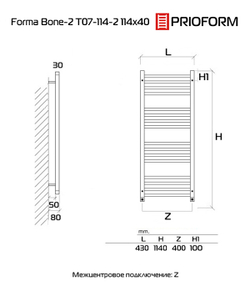 FORMA Bone-2 114x40 (см) полотенцесушитель водяной