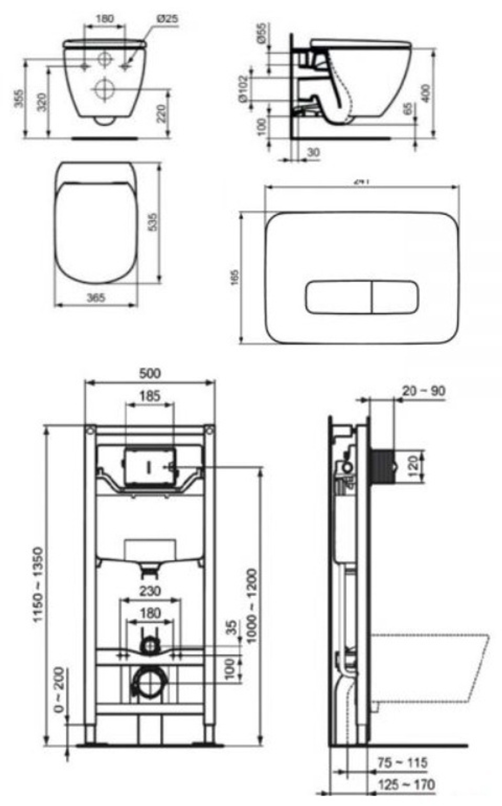 Комплект подвесной унитаз + инсталляция TESI Agua Blade T007901 (кр T35270 lift, Инстал R020467, кноп M3 R0123AA хром)