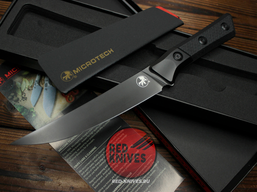 Кухонный нож Microtech Boning кастом - клинок DLC, больстеры титан, рук. Carbon