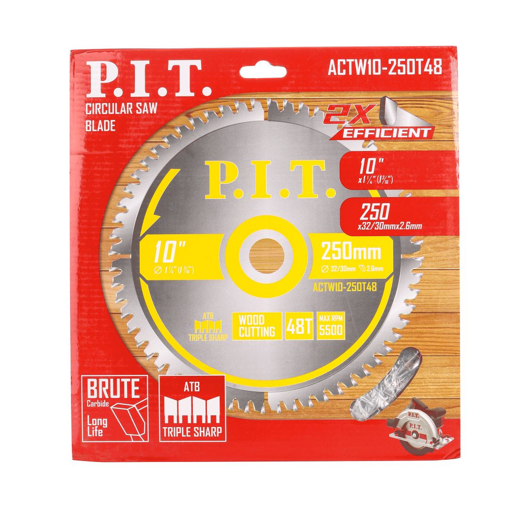 Диск пильный по дереву P.I.T. 250х32/30х2,6 мм 48Т (ACTW10-250T48)