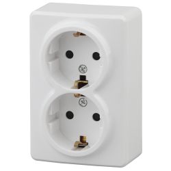 Розетка ЭРА Эксперт 11-2205-01 двойная с заземлением 2х2P+E Schuko 16A-250В IP20 ОУ белый | Эра Эксперт