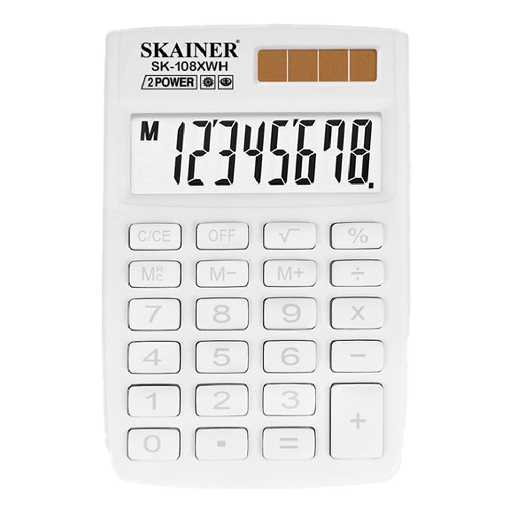 Калькулятор карманный SKAINER 8 Bit, LCD, солн. батарея, 8.8*5.8*1 см, белый