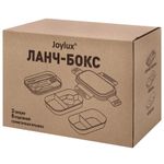 Ланч-бокс контейнер, 3 секции, 8 отделений, 1,9 л, ложка, вилка, нож, 10х21х14 см, персиковый, JOYLUX (ДЖОЙЛЮКС), 609351