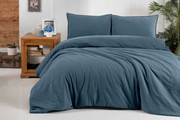 Постельное белье 1.5 спальное Arya home Natural Stone Washed синее