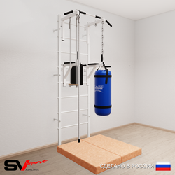 Шведская стенка Sv Sport 5765 (Турник стандарт/Брусья/Канат/Трапеция/Цепь/Мешок 15кг/Мат 1м)