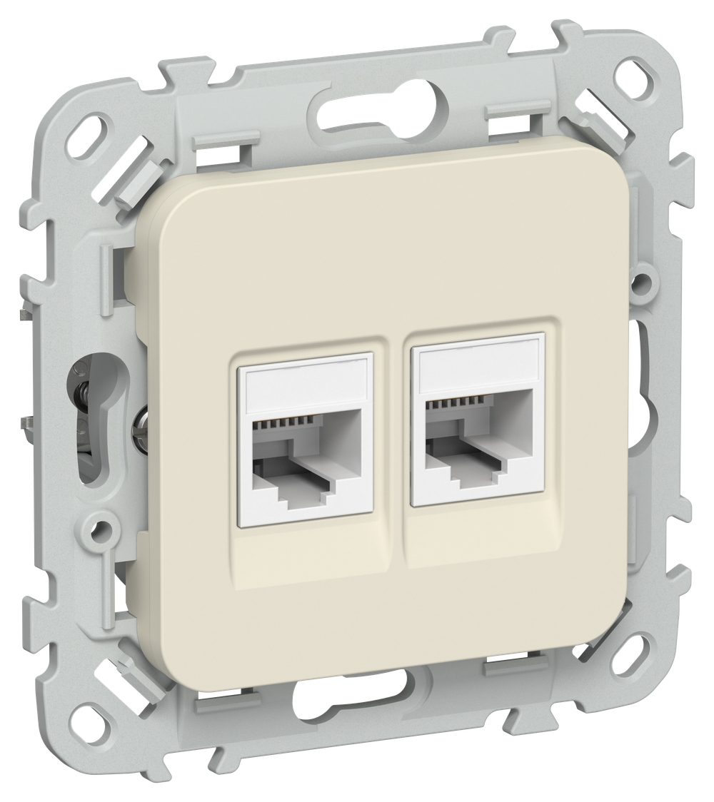 FLITE Розетка 2-местная RJ45/RJ11 категория 5Е/3 UTP РКТ5е/3-2-0-ФлСл сливочный IEK