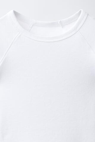 ZARA ОДНОТОННАЯ ФУТБОЛКА ИЗ ХЛОПКА И МОДАЛА, БЕЛЫЙ