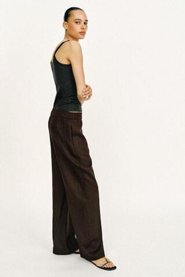 ZARA БРЮКИ ПРЯМОГО КРОЯ ИЗ СМЕСОВОГО ЛЬНА, ТЕМНО-КОРИЧНЕВЫЙ
