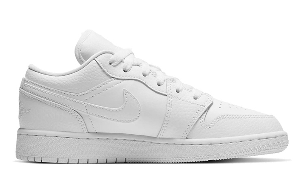 Jordan 1 Low Triple White Tumbled Leather GS