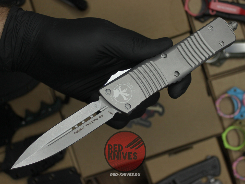 Нож Microtech Troodon D/E Gray Apocalyptic А+++ 142-1NC - графитовая рукоять + доп. пружина