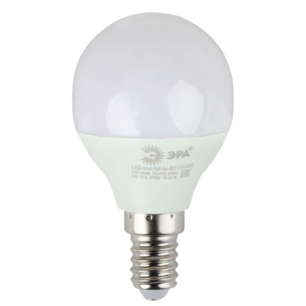 Лампа светодиодная ЭРА RED LINE ECO LED P45-6W-840-E14 6Вт. шар нейтральный белый свет E14 | Лампы cветодиодные Шар (G/P)
