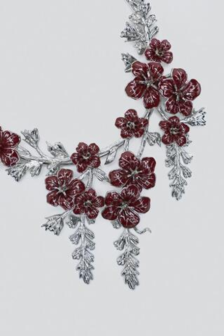 ZARA X BAISI GUADAGNINO КОНТРАСТНОЕ ОЖЕРЕЛЬЕ С МЕТАЛЛИЧЕСКИМИ ЦВЕТКАМИ, ТЕМНО-КРАСНЫЙ