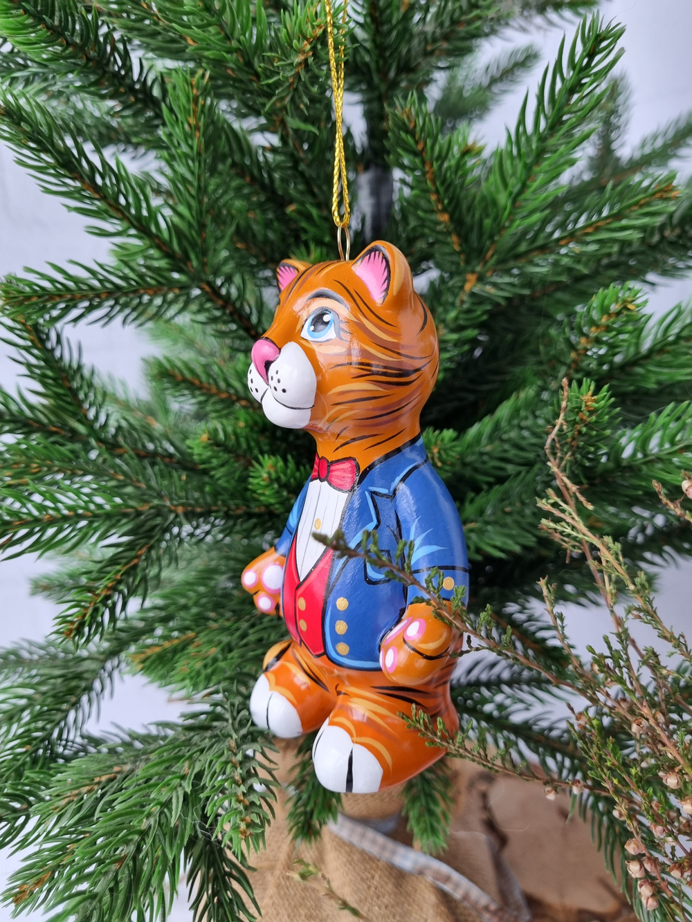 Кот джентельмен ёлочная игрушка из фарфора