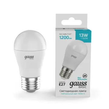Лампа Шар 13W 1200lm 4000K E27 LED 10502232 Basic Gauss