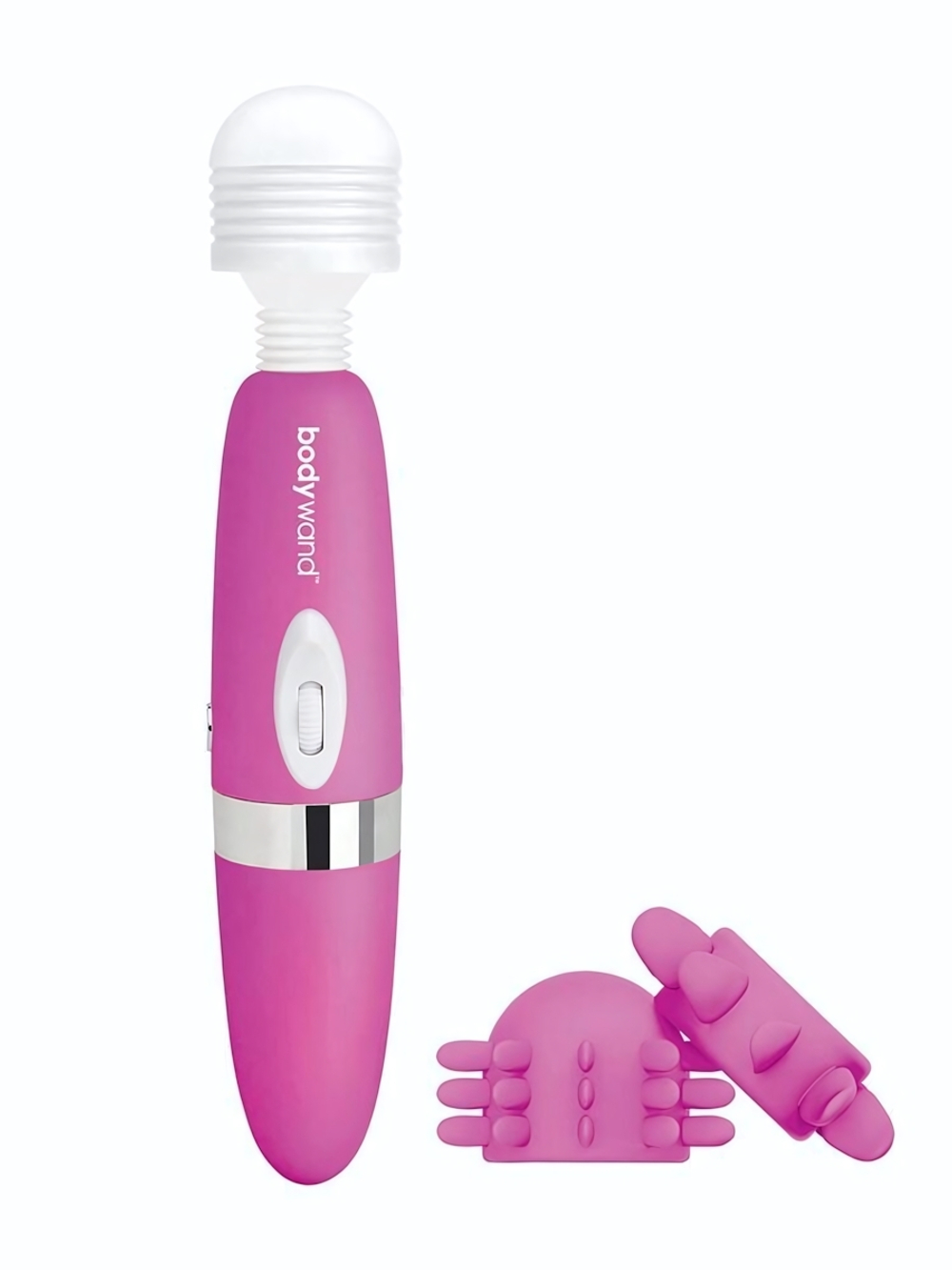 Розовый ротационный жезловый вибратор с двумя насадками 360° Spinning Head Wand Massager Set (Цвет: розовый)