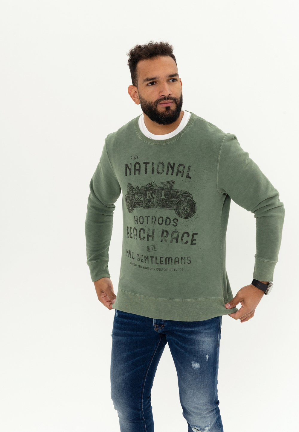 Свитшот Bowery NYC Slub "Hotrod" Vintage Army
